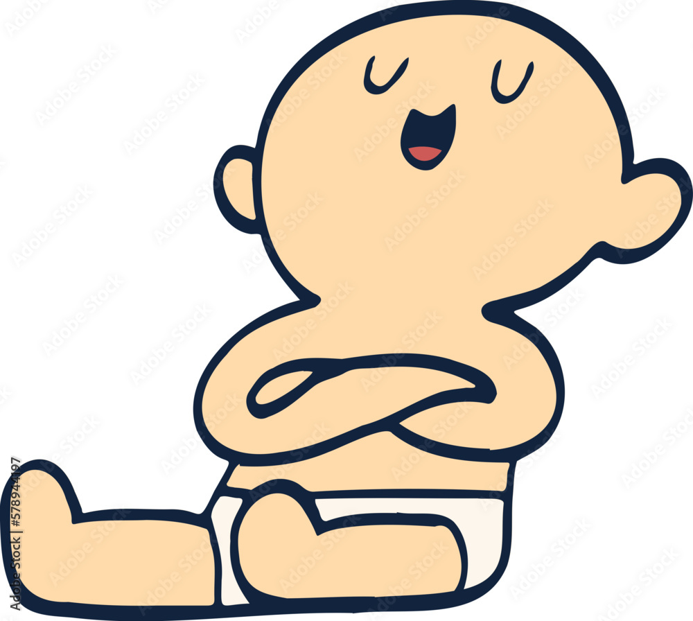 baby crossing arm while sitting illustration. baby crossing arm while sitting illustration.