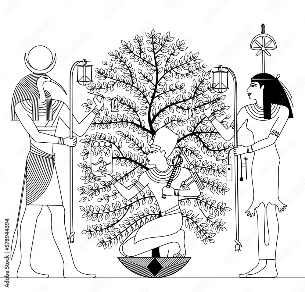 ancient egypt christmas tree black and white line art vector