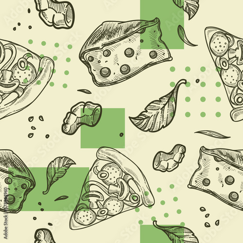 Italian pizza recipes and dishes monochrome sketch