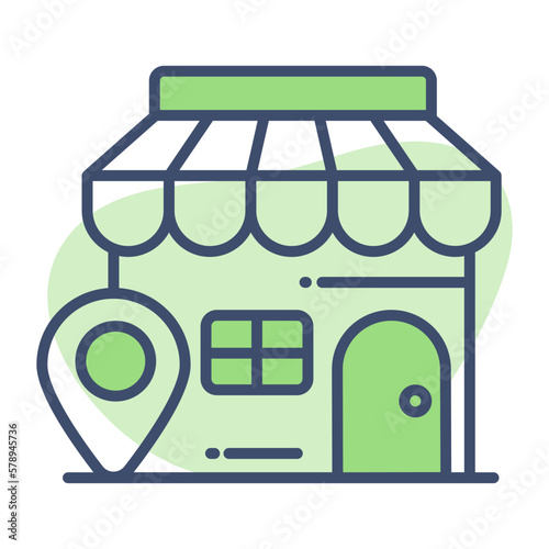 Shopping store wit location pin, vector of market location in editable style