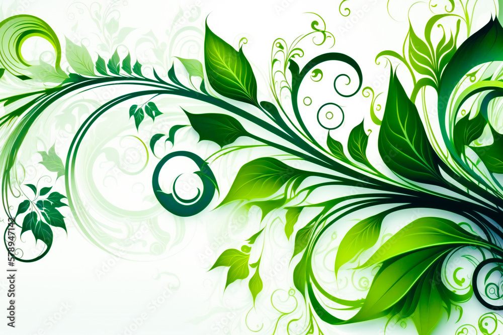 Green abstract floral background. Decorative foliage illustration. Created with Generative AI technology. Green abstract floral background. Decorative foliage illustration. Created with Generative AI technology.