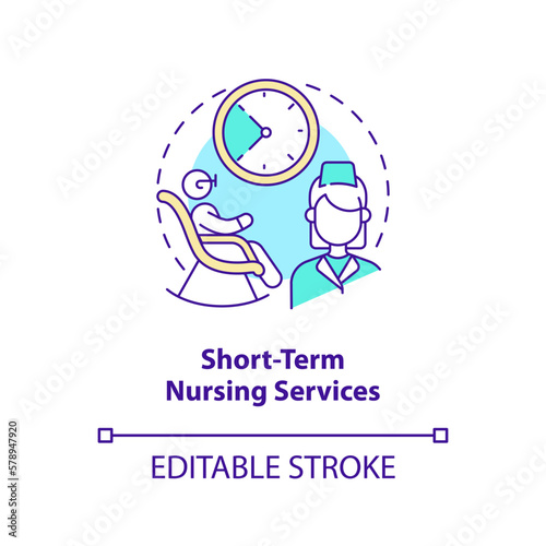 Short-term nursing services concept icon. Home health care service abstract idea thin line illustration. Isolated outline drawing. Editable stroke. Arial, Myriad Pro-Bold fonts used