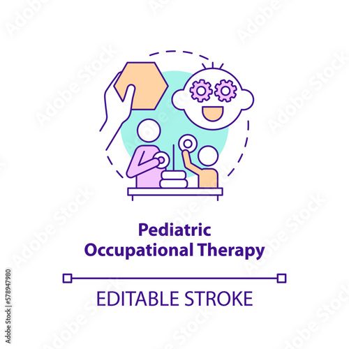 Pediatric occupational therapy concept icon. Home health care for kid abstract idea thin line illustration. Isolated outline drawing. Editable stroke. Arial, Myriad Pro-Bold fonts used