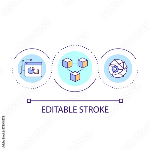 Blockchain network technology loop concept icon. Virtual financial system. VR space development abstract idea thin line illustration. Isolated outline drawing. Editable stroke. Arial font used