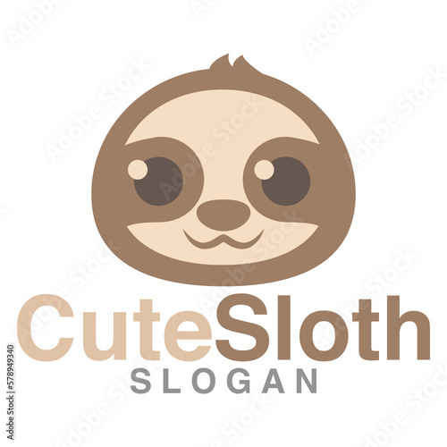 Modern vector flat design simple minimalist logo template of cute sloth cartoon head vector for brand, emblem, label, badge. Isolated on white background.