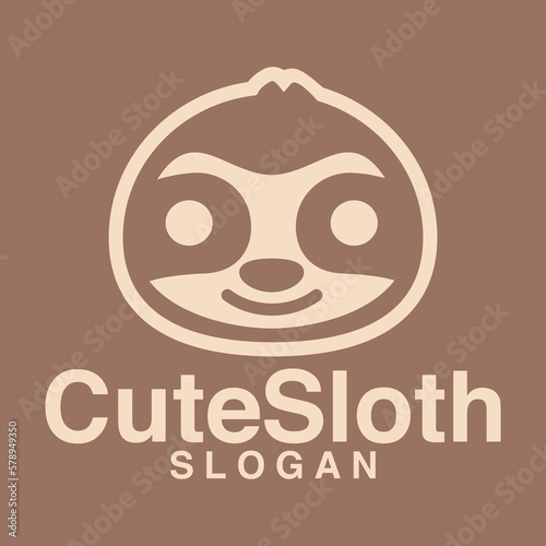 Modern vector flat design simple minimalist logo template of cute sloth cartoon head outline line art vector for brand, emblem, label, badge. Isolated on white background.