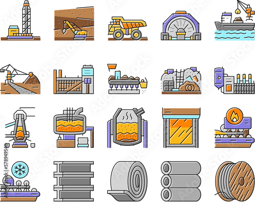 steel production industry metal icons set vector