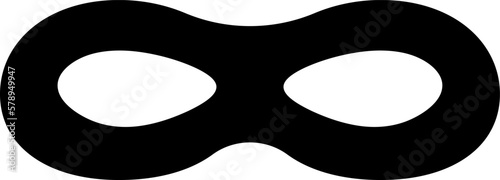 Superhero mask with eye carnival or villain vector silhouette. Black masquerade costume mask silhouette hidden burgar face. Simple design incognito theatre party masque shape clip art illustration.