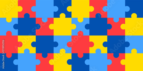 World autism awareness day puzzle pattern background template. World autism day colorful puzzle vector banner. Symbol of autism. autism Health care Medical flat background of April 02 celebration. 