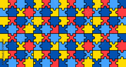 World autism awareness day puzzle pattern background template. World autism day colorful puzzle vector banner. Symbol of autism. autism Health care Medical flat background of April 02 celebration. 