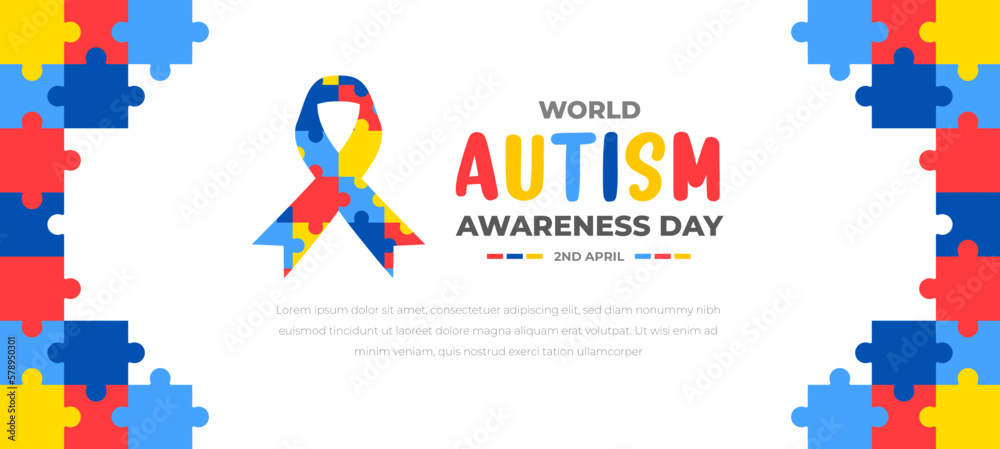 Obraz premium World autism awareness day background design template. World autism day colorful puzzle vector banner. Symbol of autism. autism Health care Medical flat background of April 02 celebration.