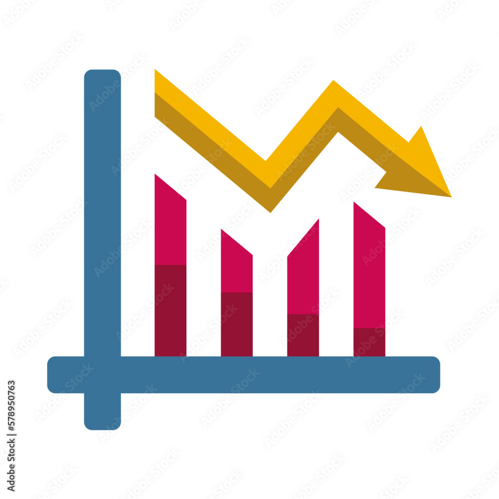 loss graph icon set in two styles . downward trend... Business icon with loss icon. The loss icon is depicted with a chart ...
