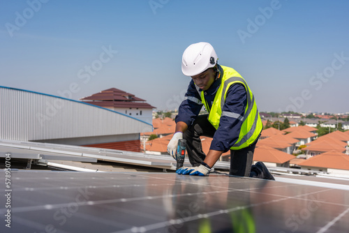 Wallpaper Mural Professional engineer work to maintenance of photovoltaic panel system.  Torontodigital.ca