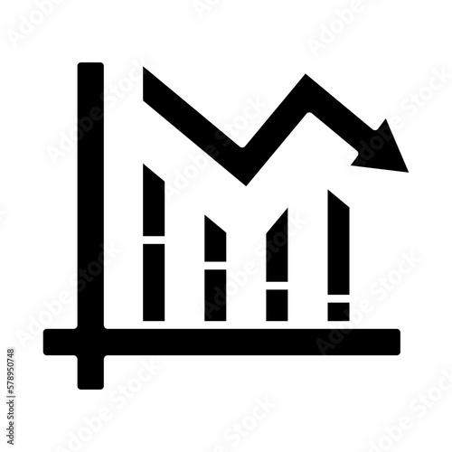 Business icon with loss icon. The loss icon is depicted with a chart pointing downward indicating a loss in the business record