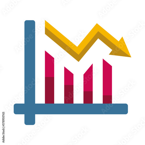 Business icon with loss icon. The loss icon is depicted with a chart pointing downward indicating a loss in the business record