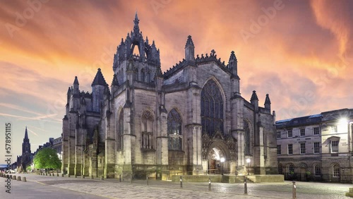 Time lapse of St. Giles Cathedral in Edinburgh, Scotland - UK, nobody photo