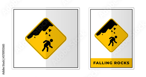 Falling rocks danger Sign Label Symbol Icon Vector Illustration