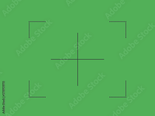 Camera focus lens vector icon on green background. Night photo camera cross viewfinder