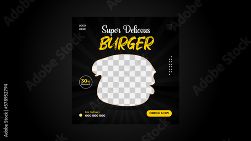  Healthy Yammy testy Delicious Burger Hot Spicy Social media Post Template Design.
