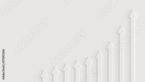 上昇する矢印グラフのある余白の広い白い3D背景素材