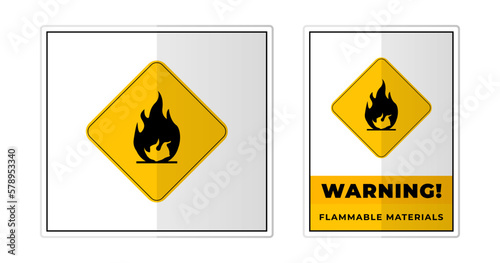 Flammable materials warning Sign Label Symbol Icon Vector Illustration