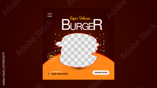 Healthy Yammy testy Delicious Burger Hot Spicy Social media Post Template Design.