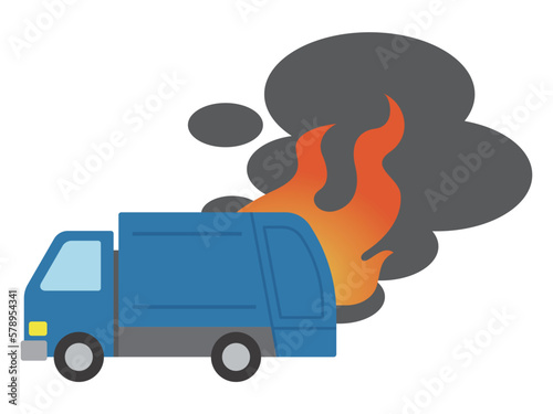 炎上するゴミ収集車のイラスト