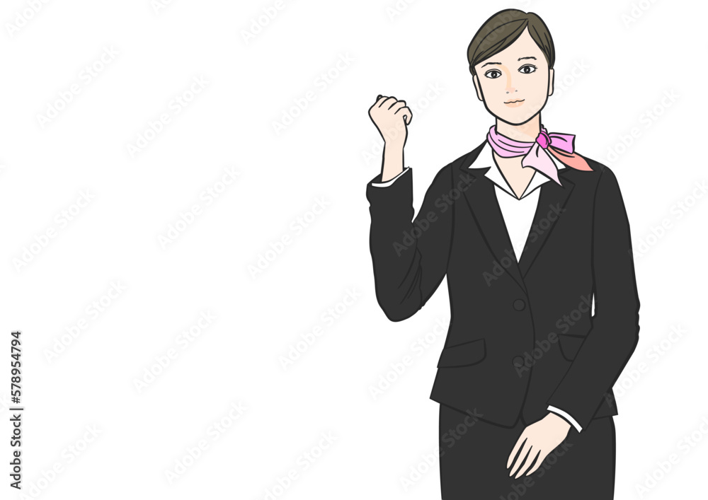 Obraz premium ガッツポーズをするスーツ姿の女性のイラスト 上半身正面