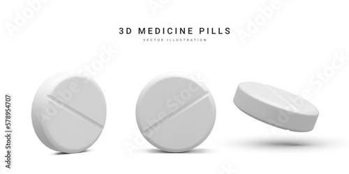 Set of 3d realistic pills isolated on white background. Medicine and drugs. Vector illustration