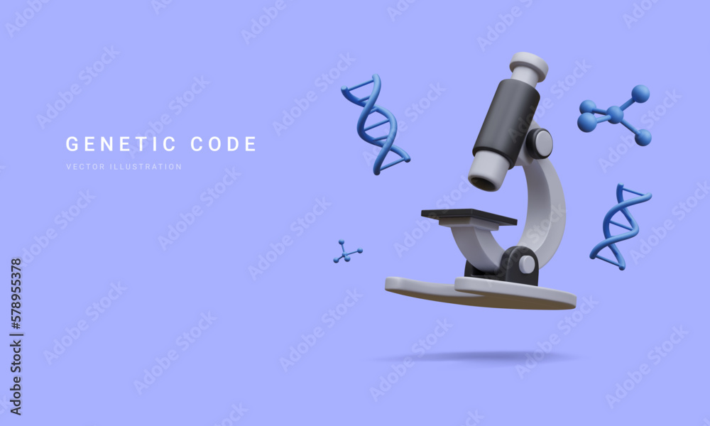 3d realistic banner with microscope, molecules and dna isolated on blue background. Medicine, biology, chemistry and science concept in cartoon style. Vector illustration 3d realistic banner with microscope, molecules and dna isolated on blue background. Medicine, biology, chemistry and science concept in cartoon style. Vector illustration
