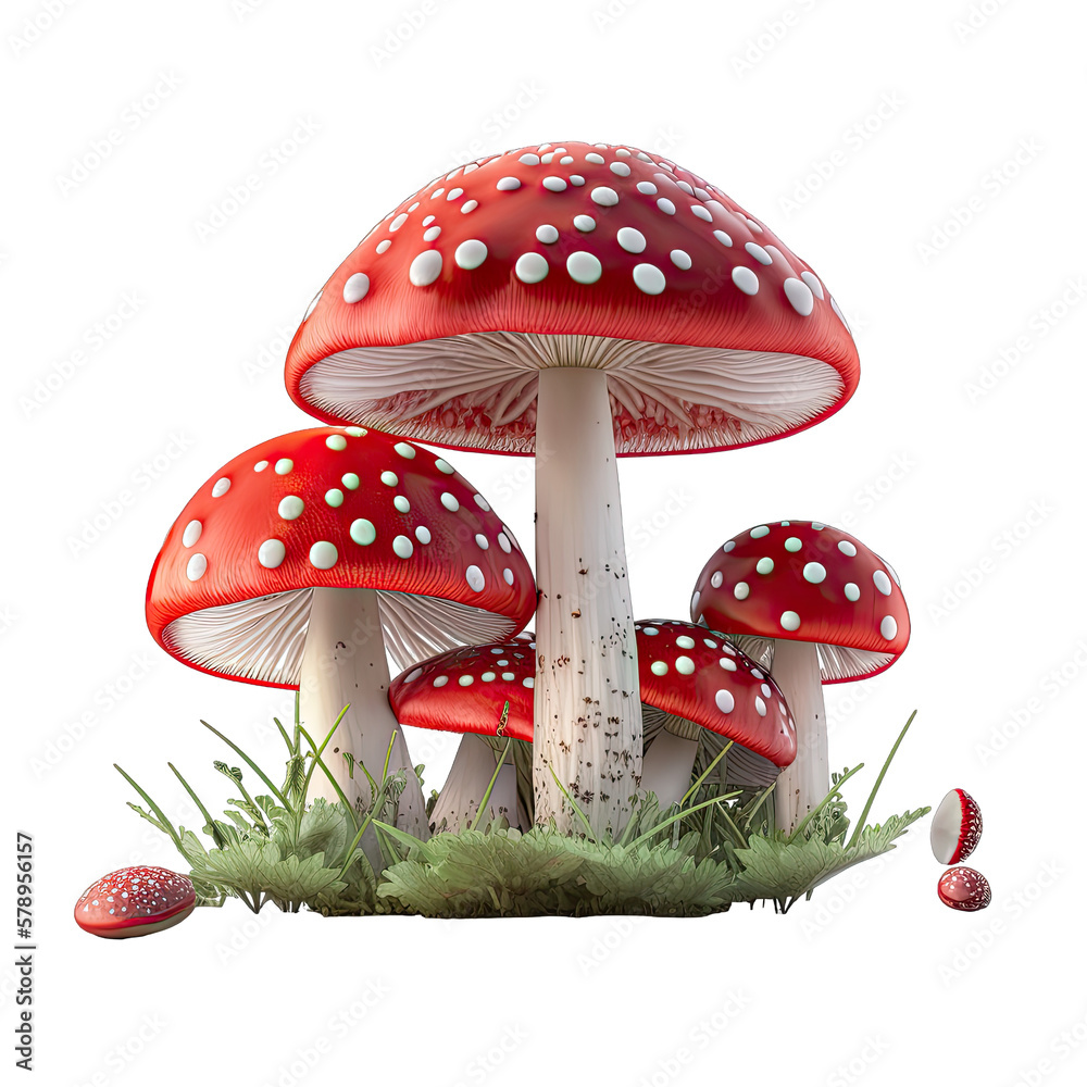 fly agaric mushrooms, transparent background png - obrazy, fototapety, plakaty 