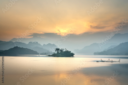 See the romantic and peaceful sunset in Thuong Lam  Tuyen Quang province  Vietnam