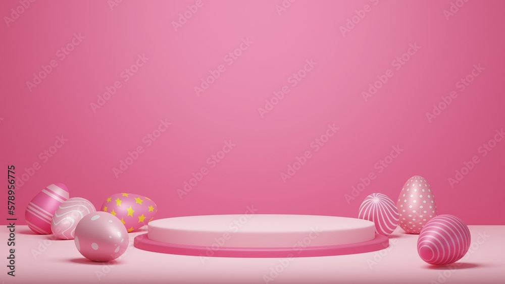 Happy easter product display stand. Easter podium on pastel pink background 3D rendering. Happy easter product display stand. Easter podium on pastel pink background 3D rendering.