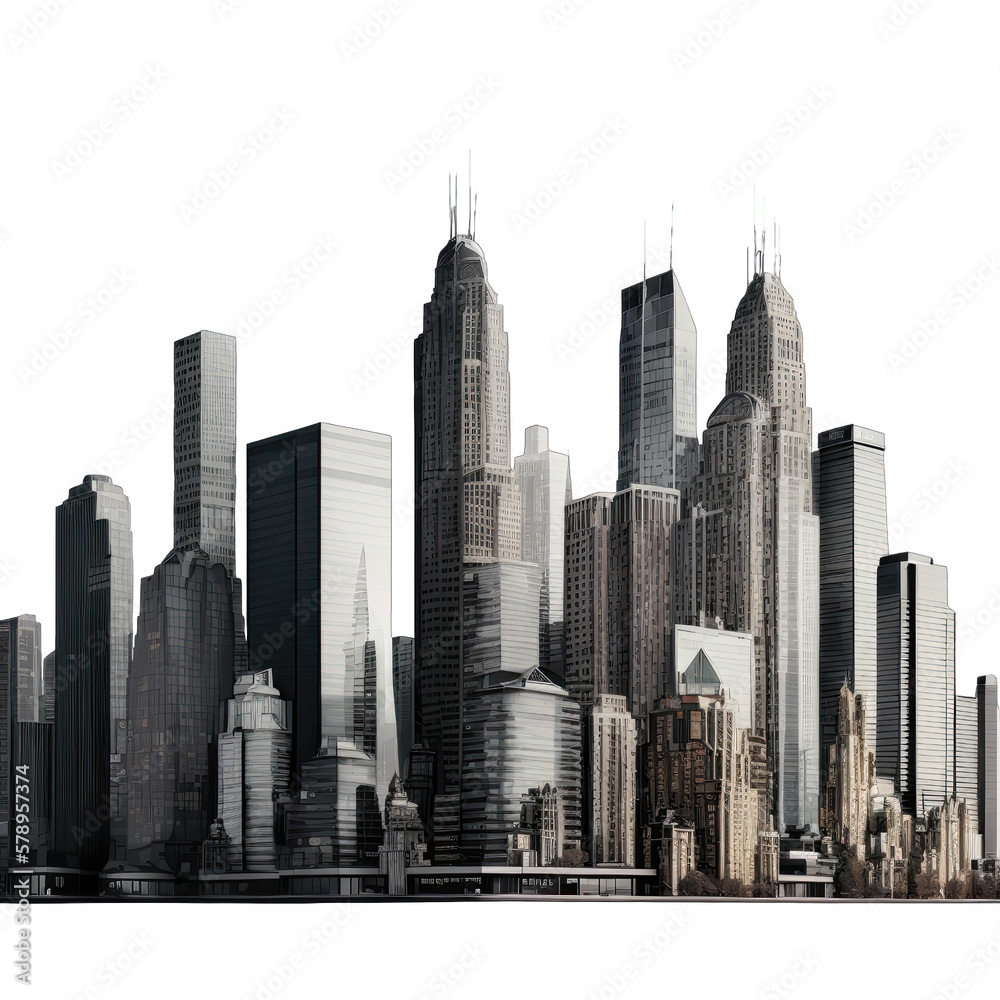 city skyline, city skyscrapers, transparent background png