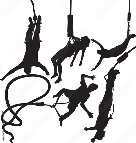 Photo Bungee jumper vector silhouettes set. Layered. Fully editable