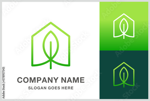 Green House Leaf Architecture Business Company Stock Vector Logo Design Template