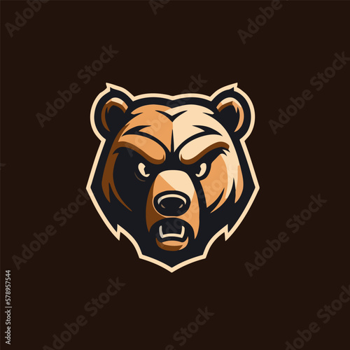 Bear head mascot logo template vector icon illustration design isolated on dark background