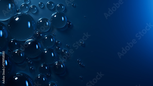 Navy Blue Background with Water Droplets on Surface. Macro Banner with Copy-Space.