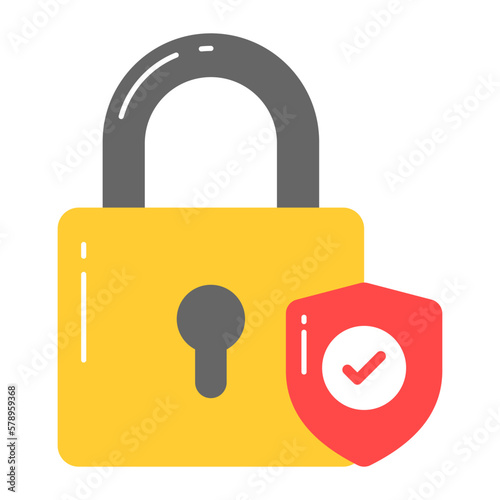 Padlock with protection shield, vector of security and protection