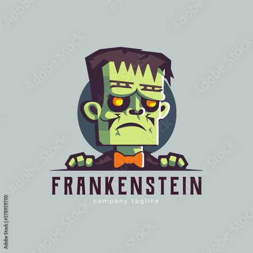 frankenstein Zombie logo template. Vector illustration of cartoon zombie logo template.