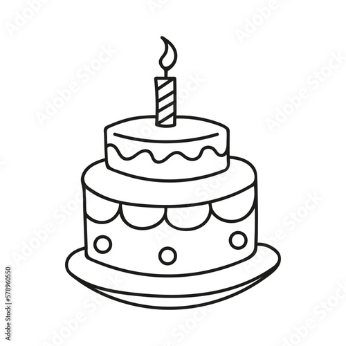 Hand drawn cake icon. Vector illustration, doodle style. Holiday, dessert, confectionery.
