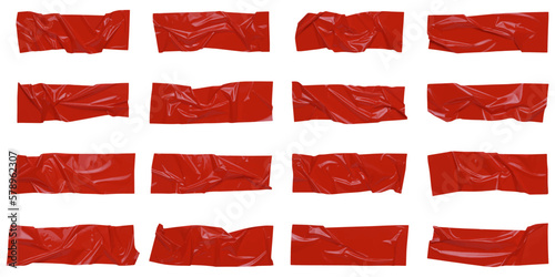 Red wrinkled adhesive tape isolated on white background. Red Sticky scotch tape of different sizes. Vector illustration.