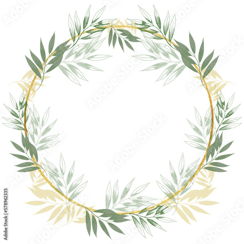 Watercolor greenery wreath. Delicate frame with eucaliptus floral illustration. Bouquet of leaves branch frame. composition for wedding  easter  baptism  invitation
