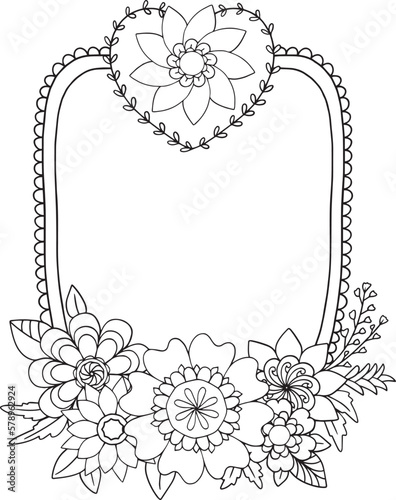 Black and white pattern. Doodle frame with place for text, greeting card, coloring book or background decorative. Relaxation for adults and kids. Vector Illustration.
