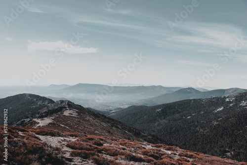 Forests and wild mountains seen from high altitude