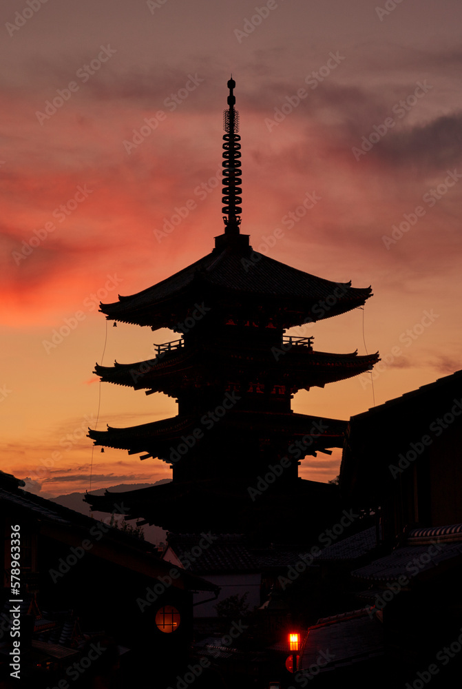 Yasaka pagoda against cloudy sky at sunset, Japan. Yasaka pagoda against cloudy sky at sunset, Japan.