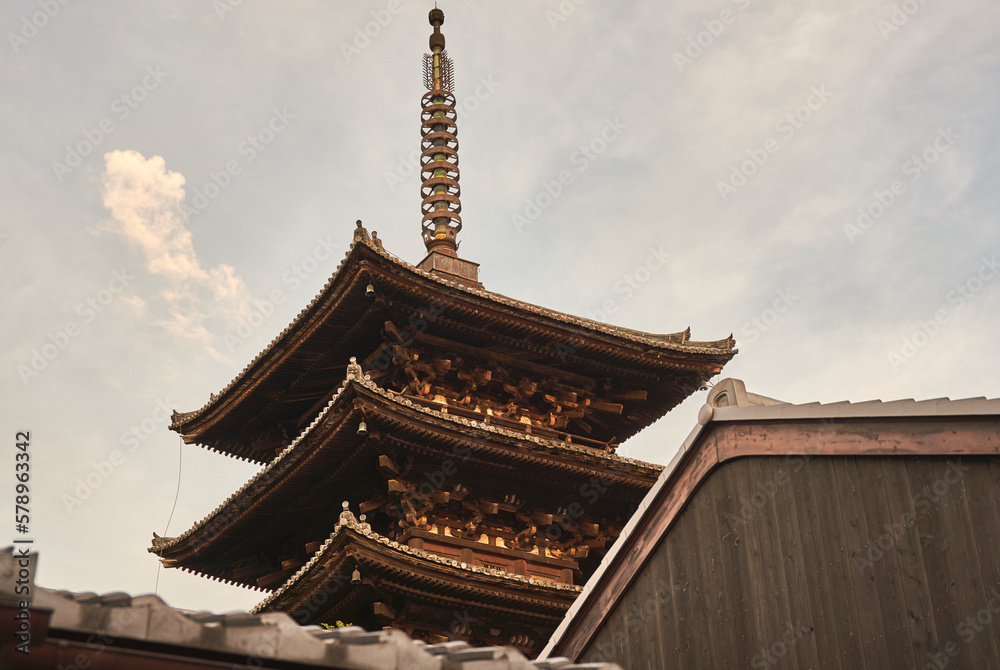 Japan, Kyoto, Pagoda of Kiyomizu dera Temple at day. Japan, Kyoto, Pagoda of Kiyomizu dera Temple at day.