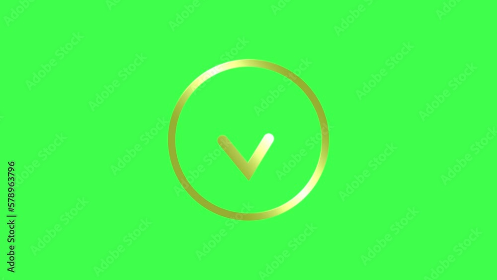 Check mark 3d icon animation. Golden check mark with green screen
