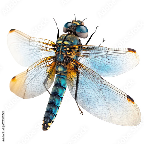 blue dragonfly side view , isolated on transparent background cutout , generative ai © Natural PNG