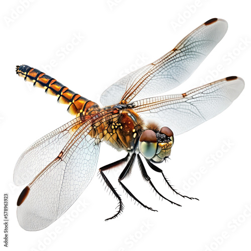 orange dragonfly side view , isolated on transparent background cutout , generative ai